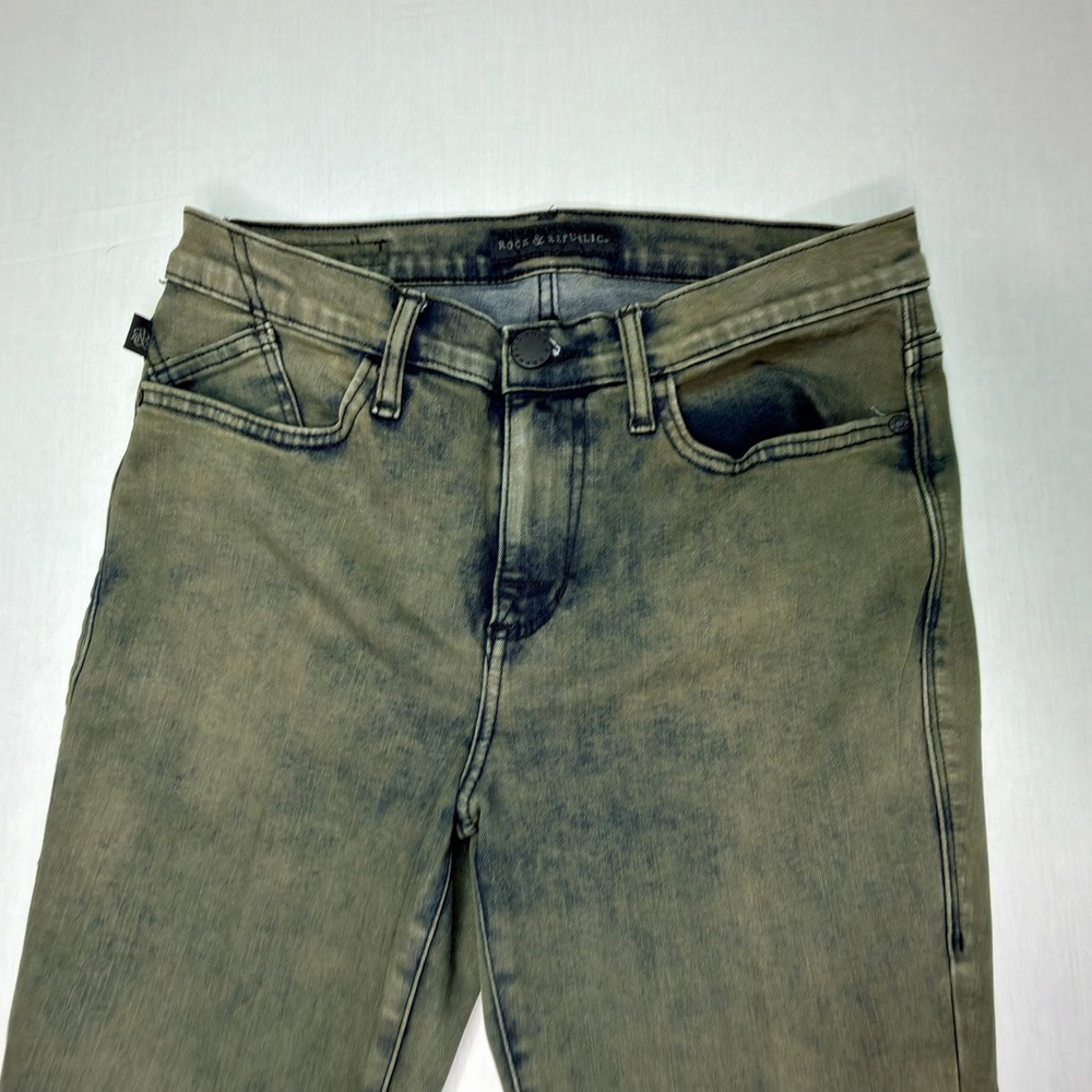 Rock & Republic Berlin Jeans Women's‎ Size 8M Olive Green Acid Wash Denim